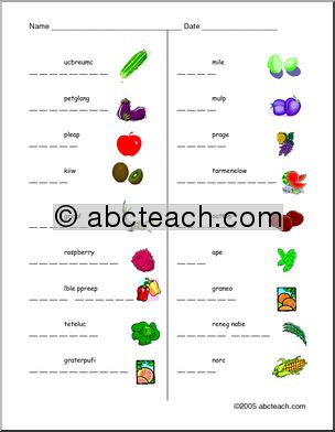 Unscramble the Words: Fruit and Vegetable Vocabulary (ESL)