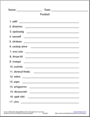 Unscramble the Words: Football Vocabulary
