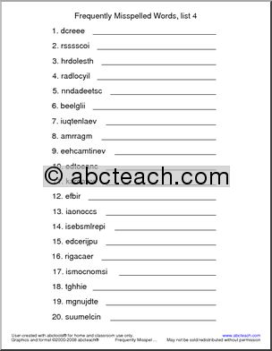 Frequently Misspelled Words (list 4) Unscramble the Words