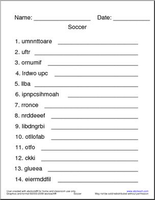Unscramble the Words: Soccer Vocabulary