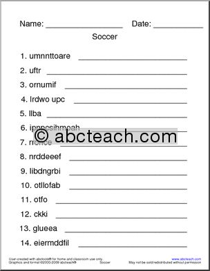 Unscramble the Words: Soccer Vocabulary