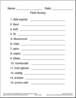 Unscramble the Words: Field Hockey Terminology