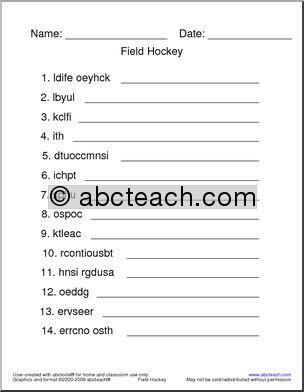 Unscramble the Words: Field Hockey Terminology