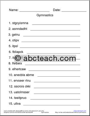 Unscramble the Words: Gymnastics Terminology