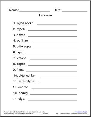 Unscramble the Words: Lacrosse Terminology