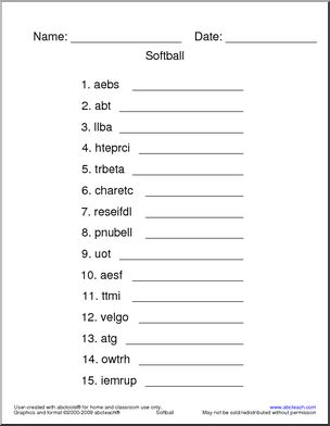 Unscramble the Words: Softball Terminology