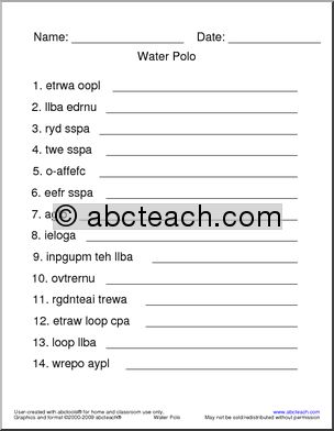 Unscramble the Words: Water Polo Terminology