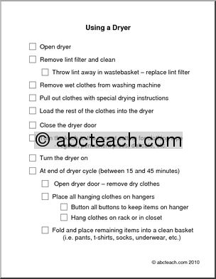 Special Needs: Using Clothes Dryer (secondary/adult)