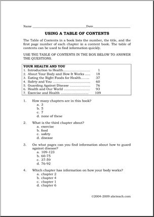 Worksheet: Using a Table of Contents