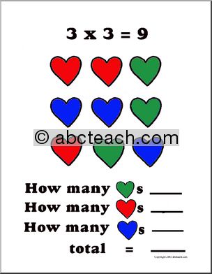 Multiply by 3 – Valentine Theme (primary/elem) Fact Card