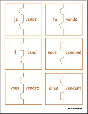 French: Matching/Memory Game.  Verb Ã¬vendreÃ®