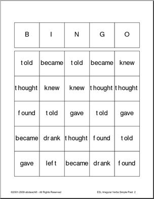 Game: Bingo–Irregular Verbs (ESL)