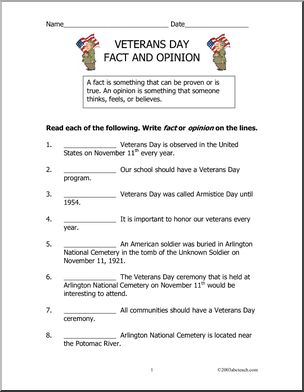 Fact or Opinion? Veterans Day (upper elem)