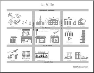French: Town Map and Location Preposition Exercise