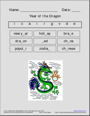 Vocabulary: Year of the Dragon Activities (easy)