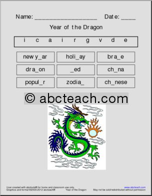 Vocabulary: Year of the Dragon Activities (easy)