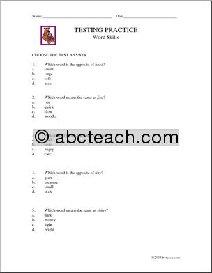 Synonyms and Antonyms (level 1) Testing Practice