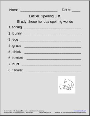 Spelling: Easter Theme  (primary)