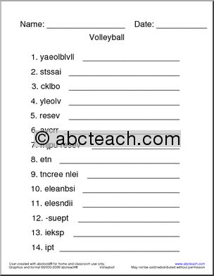 Unscramble the Words: Volleyball Terminology