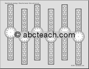 Analog Watch Faces on Star Watchbands (b/w) Clip Art