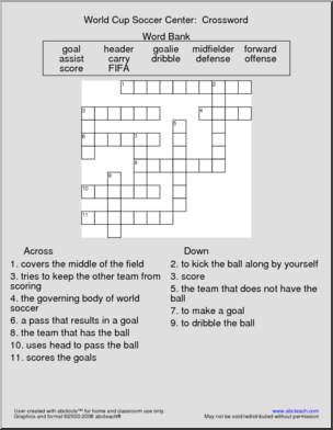 Crossword: World Cup Soccer (elementary)