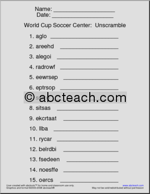 Unscramble the Words: World Cup Soccer