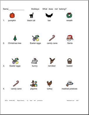 Worksheet: What does not belong? (holiday theme)