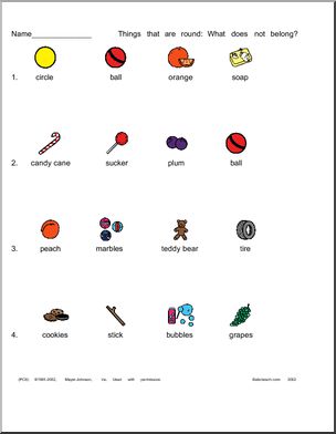 What does not belong? (“things that are round” theme) Worksheet