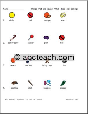 What does not belong? (“things that are round” theme) Worksheet
