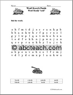 “ank” words’ Word Search