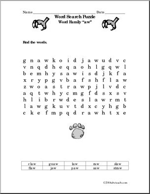 “aw” words’ Word Search