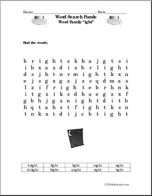 “ight” words’ Word Search