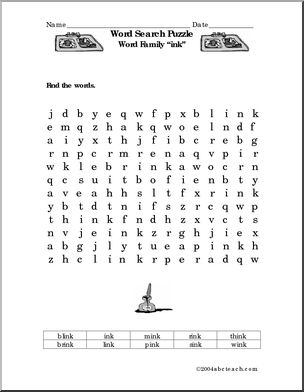 “ink” words’ Word Search