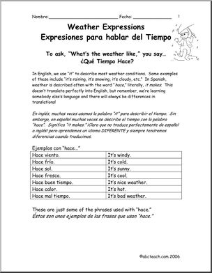 Spanish:  Spanish 1 – ExplicaciÃ›n de Expresiones que describen el tiempo  (secundaria)