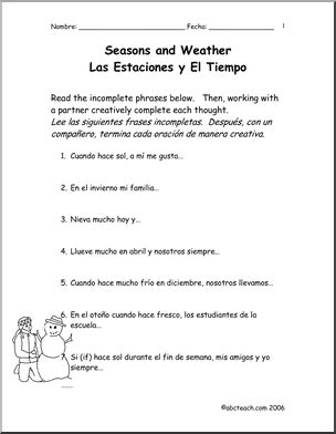 Spanish:  Spanish 1 –  Practica las expresiones que describen el tiempo y las estaciones (secundaria)