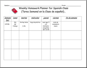 Spanish:  Spanish 1 –  Una agenda para organizar los deberes (secundaria)
