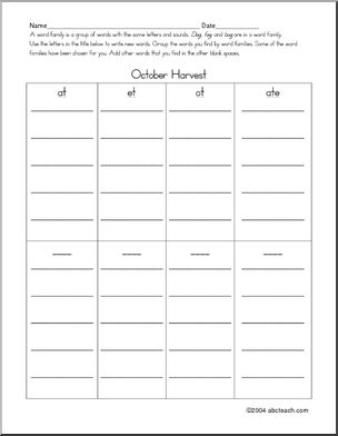 October Harvest Word Families/Make a Word