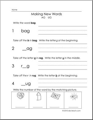 Make Words ag-ug Words Activity (k-1) Words from Words