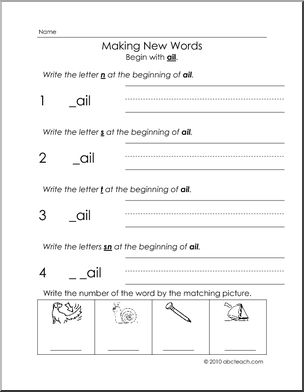 ail Words Making Words Worksheet (k-1) Words from Words