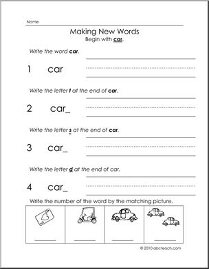 car Words Make Words Worksheet (k-1) Words from Words