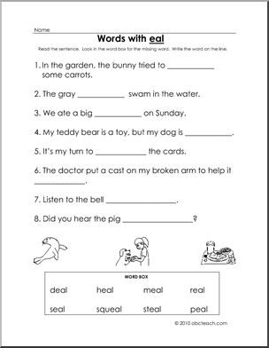 eal Words Cloze Worksheet (k-1) Words from Words