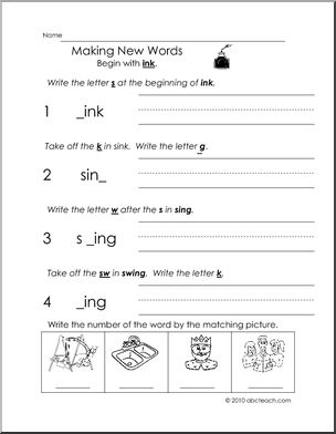 ing-ink Make Words Worksheet (K-1) Words from Words