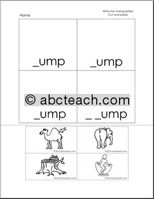 Worksheet of ump Words (primary) Words from Words:Cut and Paste