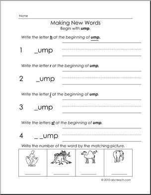 Activity Sheet of ump Words (primary) Words from Words