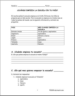 Spanish: Ã¸CuÂ·ndo empiezan las clases en las diferentes partes del mundo? (primaria/secundaria)