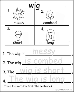 Beginning Writing Practice, Set 19 – trace (wig)