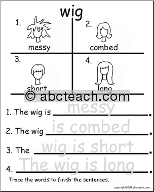 Beginning Writing Practice, Set 19 – trace (wig)