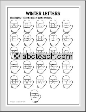 Winter Letters – Trace and Ordering Winter Mittens