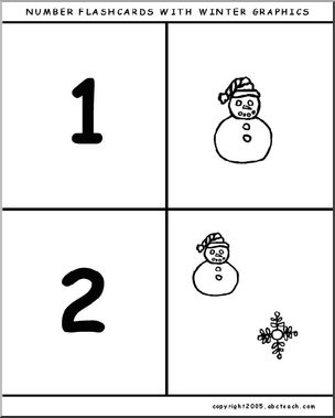 Flashcards: Numbers 1-10 (Winter theme, b/w)