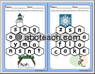 Winter-themed Spelling Paths